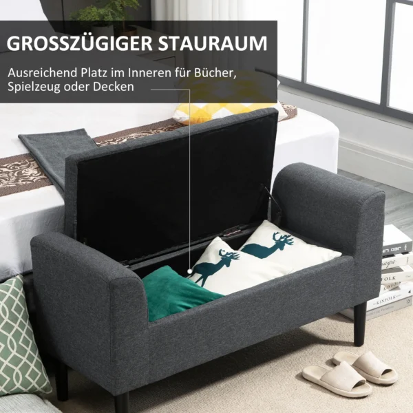 Zitbank met opbergruimte gestoffeerde bank zitkruk zitkist belastbaar tot 130 kg, linnen touch donkergrijs, 116 x 44 x 58 cm voor hal & woonkamer 5