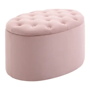 Zitbank roze gestoffeerde bank met opbergruimte 71x52x42cm van fluweelachtig polyester en rubberhout ovale vorm voor woonkamer 1