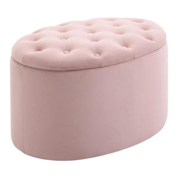 Zitbank roze gestoffeerde bank met opbergruimte 71x52x42cm van fluweelachtig polyester en rubberhout ovale vorm voor woonkamer 1