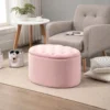Zitbank roze gestoffeerde bank met opbergruimte 71x52x42cm van fluweelachtig polyester en rubberhout ovale vorm voor woonkamer 2