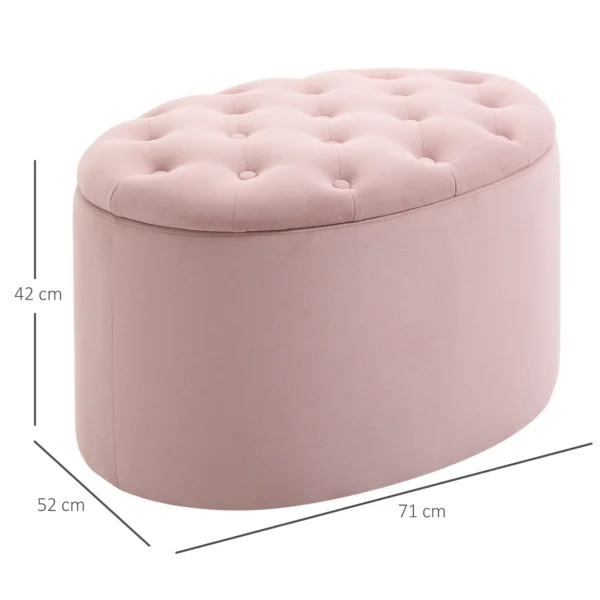 Zitbank roze gestoffeerde bank met opbergruimte 71x52x42cm van fluweelachtig polyester en rubberhout ovale vorm voor woonkamer 4