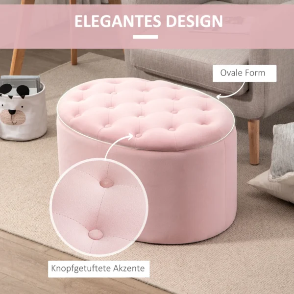 Zitbank roze gestoffeerde bank met opbergruimte 71x52x42cm van fluweelachtig polyester en rubberhout ovale vorm voor woonkamer 7