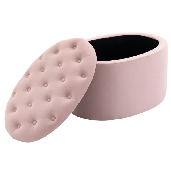Zitbank roze gestoffeerde bank met opbergruimte 71x52x42cm van fluweelachtig polyester en rubberhout ovale vorm voor woonkamer 8