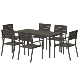Zitgroep 7 delig eetgroep voor 6 personen eettafel met 6 stapelbare stoelen eetkamergroep met gespleten tafel keukentafel set balkonmeubilair tuinmeubilair voor terras, balkon donkerbruin 1