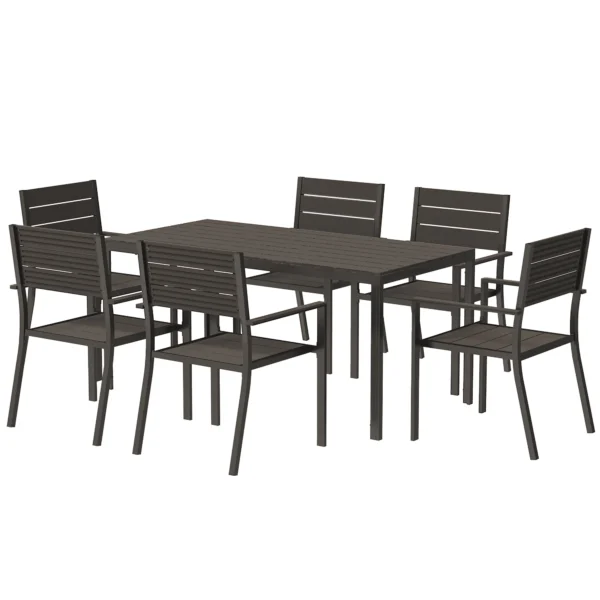 Zitgroep 7 delig eetgroep voor 6 personen eettafel met 6 stapelbare stoelen eetkamergroep met gespleten tafel keukentafel set balkonmeubilair tuinmeubilair voor terras, balkon donkerbruin 1