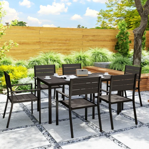 Zitgroep 7 delig eetgroep voor 6 personen eettafel met 6 stapelbare stoelen eetkamergroep met gespleten tafel keukentafel set balkonmeubilair tuinmeubilair voor terras, balkon donkerbruin 10
