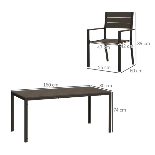 Zitgroep 7 delig eetgroep voor 6 personen eettafel met 6 stapelbare stoelen eetkamergroep met gespleten tafel keukentafel set balkonmeubilair tuinmeubilair voor terras, balkon donkerbruin 4