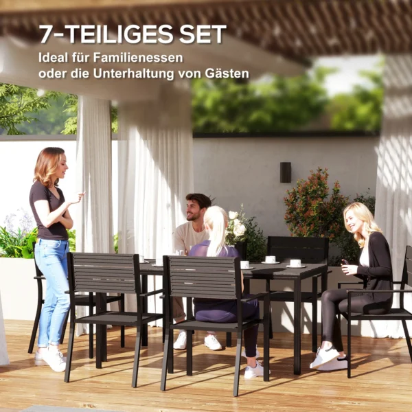 Zitgroep 7 delig eetgroep voor 6 personen eettafel met 6 stapelbare stoelen eetkamergroep met gespleten tafel keukentafel set balkonmeubilair tuinmeubilair voor terras, balkon donkerbruin 5