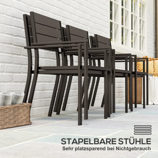 Zitgroep 7 delig eetgroep voor 6 personen eettafel met 6 stapelbare stoelen eetkamergroep met gespleten tafel keukentafel set balkonmeubilair tuinmeubilair voor terras, balkon donkerbruin 6