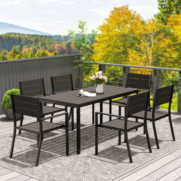 Zitgroep 7 delig eetgroep voor 6 personen eettafel met 6 stapelbare stoelen eetkamergroep met gespleten tafel keukentafel set balkonmeubilair tuinmeubilair voor terras, balkon donkerbruin 9
