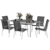 Zitgroep 7 delig eetgroep voor 6 personen eettafel met 6 stapelbare stoelen eetkamergroep met glazen tafel keukentafel set balkonmeubilair tuinmeubilair voor terras, balkon eetkamer zwart 1