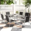 Zitgroep 7 delig eetgroep voor 6 personen eettafel met 6 stapelbare stoelen eetkamergroep met glazen tafel keukentafel set balkonmeubilair tuinmeubilair voor terras, balkon eetkamer zwart 10