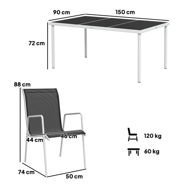 Zitgroep 7 delig eetgroep voor 6 personen eettafel met 6 stapelbare stoelen eetkamergroep met glazen tafel keukentafel set balkonmeubilair tuinmeubilair voor terras, balkon eetkamer zwart 4