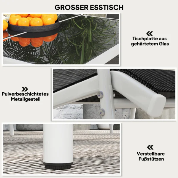 Zitgroep 7 delig eetgroep voor 6 personen eettafel met 6 stapelbare stoelen eetkamergroep met glazen tafel keukentafel set balkonmeubilair tuinmeubilair voor terras, balkon eetkamer zwart 5