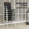 Zitgroep 7 delig eetgroep voor 6 personen eettafel met 6 stapelbare stoelen eetkamergroep met glazen tafel keukentafel set balkonmeubilair tuinmeubilair voor terras, balkon eetkamer zwart 6