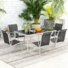 Zitgroep 7 delig eetgroep voor 6 personen eettafel met 6 stapelbare stoelen eetkamergroep met glazen tafel keukentafel set balkonmeubilair tuinmeubilair voor terras, balkon eetkamer zwart 9
