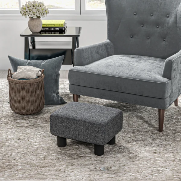Zithocker hocker met linnenlook moderne voetenbank gestoffeerde hocker ottomaan voor slaapkamer, woonkamer, donkergrijs 2