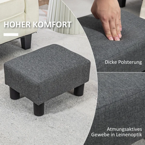 Zithocker hocker met linnenlook moderne voetenbank gestoffeerde hocker ottomaan voor slaapkamer, woonkamer, donkergrijs 5