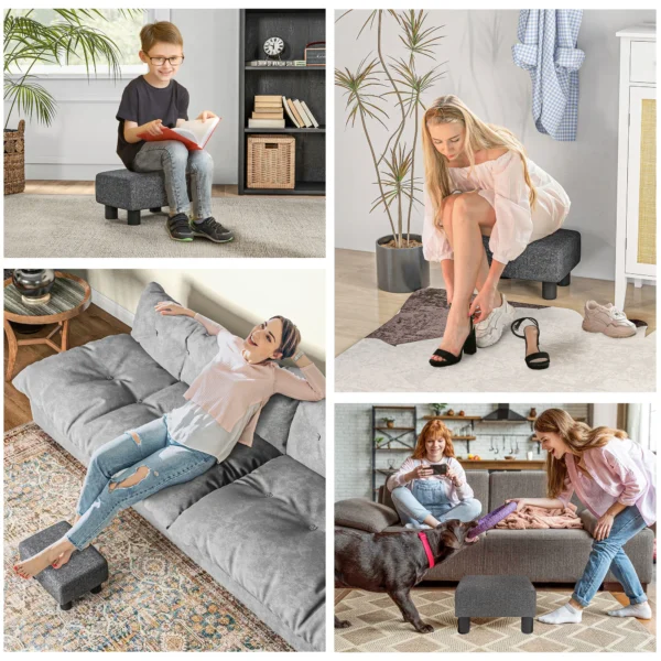 Zithocker hocker met linnenlook moderne voetenbank gestoffeerde hocker ottomaan voor slaapkamer, woonkamer, donkergrijs 7