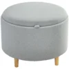 Zitkruk ottomaan met opbergruimte ronde gestoffeerde kruk met klapdeksel, houten poten, modern, voor woonkamer, slaapkamer, grijs, Ø56 x 42 cm 1