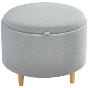 Zitkruk ottomaan met opbergruimte ronde gestoffeerde kruk met klapdeksel, houten poten, modern, voor woonkamer, slaapkamer, grijs, Ø56 x 42 cm 1