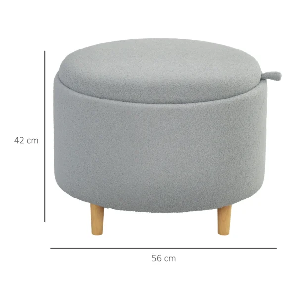 Zitkruk ottomaan met opbergruimte ronde gestoffeerde kruk met klapdeksel, houten poten, modern, voor woonkamer, slaapkamer, grijs, Ø56 x 42 cm 4