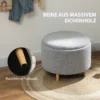 Zitkruk ottomaan met opbergruimte ronde gestoffeerde kruk met klapdeksel, houten poten, modern, voor woonkamer, slaapkamer, grijs, Ø56 x 42 cm 9