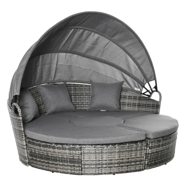 Zonne eiland rattan loungeset met zonnedak en kussens, in hoogte verstelbare bijzettafel, grijs, 175x180x147cm voor tuin & terras 1