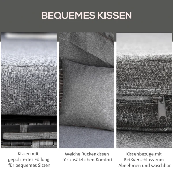 Zonne eiland rattan loungeset met zonnedak en kussens, in hoogte verstelbare bijzettafel, grijs, 175x180x147cm voor tuin & terras 5