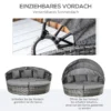 Zonne eiland rattan loungeset met zonnedak en kussens, in hoogte verstelbare bijzettafel, grijs, 175x180x147cm voor tuin & terras 6
