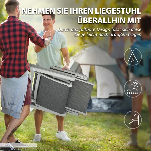 Zonneligstoel opvouwbare tuinligstoel met verstelbare voetsteun & rugleuning in donkergrijs voor tuin & terras 7