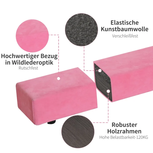 Zwevende balk 210 cm opvouwbare gymnastiekbalk voor binnen & buiten, balanceerbalk tot 120 kg, roze 5