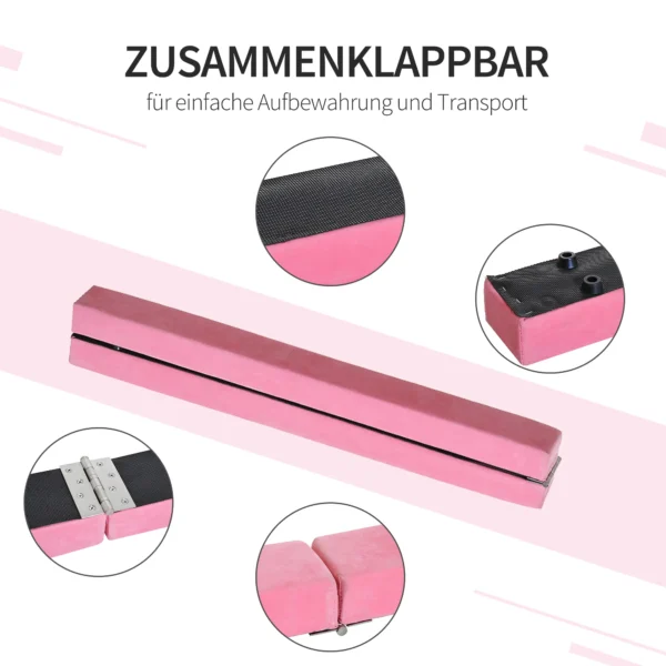 Zwevende balk 210 cm opvouwbare gymnastiekbalk voor binnen & buiten, balanceerbalk tot 120 kg, roze 6