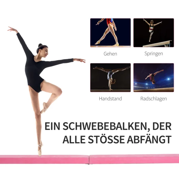 Zwevende balk 210 cm opvouwbare gymnastiekbalk voor binnen & buiten, balanceerbalk tot 120 kg, roze 8
