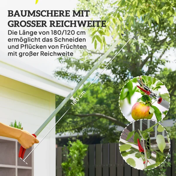 1,8m boomknipper met vergrendelingsmechanisme, takkenscharen voor snijden en vasthouden, tuinknipper met aluminium handvat, langstelige tuinschaar voor takken, voor het snijden van takken en het plukken van fruit 5