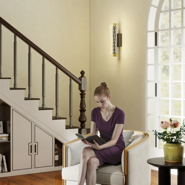 2 delige set binnenwandlamp met led licht, roosterontwerp, dimbare nachtlamp, ganglamp voor woonkamer, slaapkamer, metaal, zwart 10