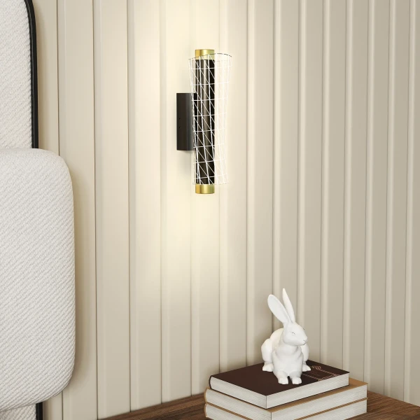 2 delige set binnenwandlamp met led licht, roosterontwerp, dimbare nachtlamp, ganglamp voor woonkamer, slaapkamer, metaal, zwart 2