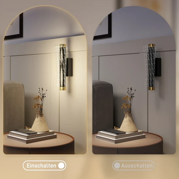 2 delige set binnenwandlamp met led licht, roosterontwerp, dimbare nachtlamp, ganglamp voor woonkamer, slaapkamer, metaal, zwart 6