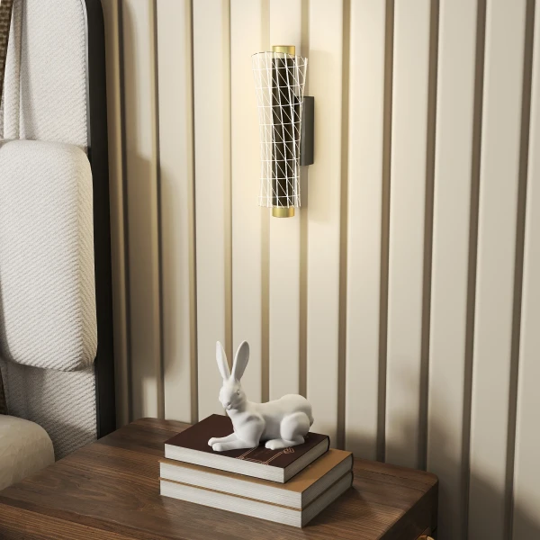 2 delige set binnenwandlamp met led licht, roosterontwerp, dimbare nachtlamp, ganglamp voor woonkamer, slaapkamer, metaal, zwart 9