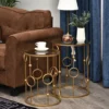 2 delige set salontafel, bijzettafel met glazen blad, woonkamertafel met band en bolontwerp, sofatafel voor woonkamer, slaapkamer, gang, Ø41 x 57 cm, goud 2