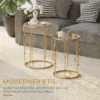 2 delige set salontafel, bijzettafel met glazen blad, woonkamertafel met band en bolontwerp, sofatafel voor woonkamer, slaapkamer, gang, Ø41 x 57 cm, goud 5