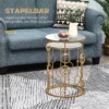 2 delige set salontafel, bijzettafel met glazen blad, woonkamertafel met band en bolontwerp, sofatafel voor woonkamer, slaapkamer, gang, Ø41 x 57 cm, goud 7