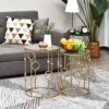 2 delige set salontafel, bijzettafel met glazen blad, woonkamertafel met band en bolontwerp, sofatafel voor woonkamer, slaapkamer, gang, Ø41 x 57 cm, goud 8