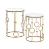 2 delige set salontafel, bijzettafel met glazen blad, woonkamertafel met band en bolontwerp, sofatafel voor woonkamer, slaapkamer, gang, Ø41 x 57 cm, goud 9