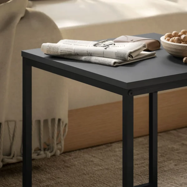 2 delige set salontafel, vierkante bijzettafel, koffietafel met stalen frame, sofatafel in modern design, voor woonkamer, tot 30 kg belastbaar, zwart+eik 10