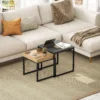 2 delige set salontafel, vierkante bijzettafel, koffietafel met stalen frame, sofatafel in modern design, voor woonkamer, tot 30 kg belastbaar, zwart+eik 8