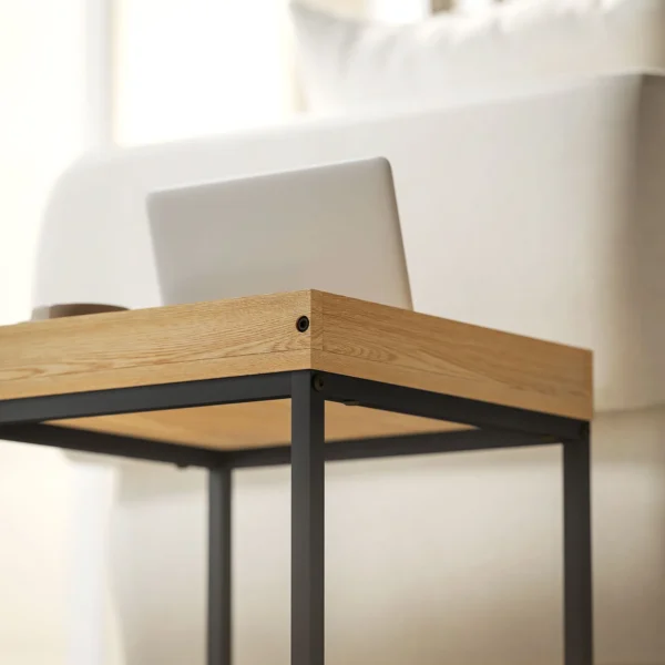 2 delige set salontafel, vierkante bijzettafel, koffietafel met stalen frame, sofatafel in modern design, voor woonkamer, tot 30 kg belastbaar, zwart+eik 9