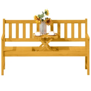 2 zits tuinbank hout, weerbestendige zitbank, tuinmeubelen met rug & armleuningen, inklapbare tafel parkbank 320kg belastbaar, balkonbank, houtenbank voor balkon, tuin, 149x56,5x89cm, teak 1