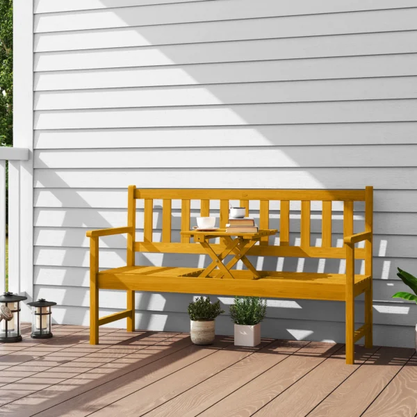 2 zits tuinbank hout, weerbestendige zitbank, tuinmeubelen met rug & armleuningen, inklapbare tafel parkbank 320kg belastbaar, balkonbank, houtenbank voor balkon, tuin, 149x56,5x89cm, teak 2