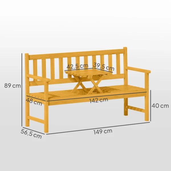 2 zits tuinbank hout, weerbestendige zitbank, tuinmeubelen met rug & armleuningen, inklapbare tafel parkbank 320kg belastbaar, balkonbank, houtenbank voor balkon, tuin, 149x56,5x89cm, teak 4